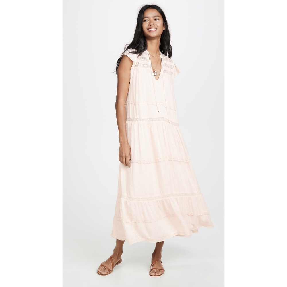 Free People | Midnight Embroidered Midi Dress Light Flower Nwot